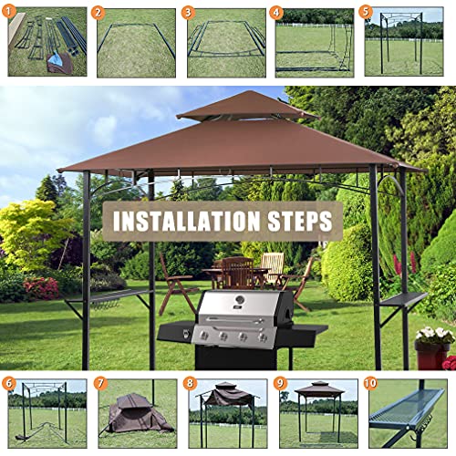 Grill Gazebo,8'x 5' BBQ Canopy,Double Tiered Grill Canopy Barbecue Gazebo for Outdoor Patio Backyard