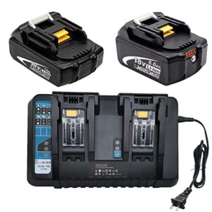 battool bl1830 18v 3.0ah battery and 6.0ah lithium replacement battery with dc18rd dual port charger compatible with makita 18v battery bl1860 bl1850 bl1840 bl1830 14.4v-18v power tools battery