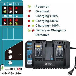 BATTOOL BL1830 18V 3.0Ah Battery and 6.0Ah Lithium Replacement Battery with DC18RD Dual Port Charger Compatible with Makita 18V Battery BL1860 BL1850 BL1840 BL1830 14.4V-18V Power Tools Battery