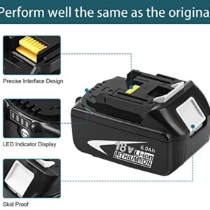 BATTOOL BL1830 18V 3.0Ah Battery and 6.0Ah Lithium Replacement Battery with DC18RD Dual Port Charger Compatible with Makita 18V Battery BL1860 BL1850 BL1840 BL1830 14.4V-18V Power Tools Battery