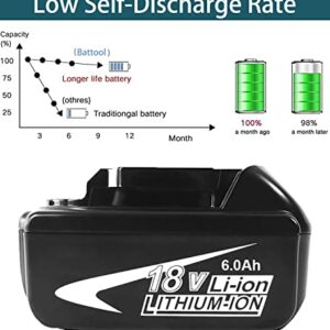 BATTOOL BL1830 18V 3.0Ah Battery and 6.0Ah Lithium Replacement Battery with DC18RD Dual Port Charger Compatible with Makita 18V Battery BL1860 BL1850 BL1840 BL1830 14.4V-18V Power Tools Battery