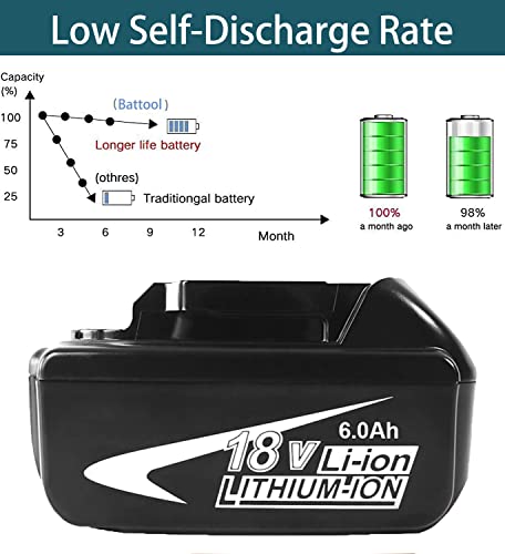 BATTOOL BL1830 18V 3.0Ah Battery and 6.0Ah Lithium Replacement Battery with DC18RD Dual Port Charger Compatible with Makita 18V Battery BL1860 BL1850 BL1840 BL1830 14.4V-18V Power Tools Battery