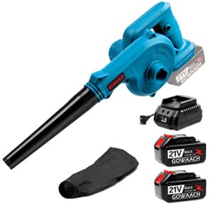 cordless leaf blower, gowaacho 21v 2-in-1 electric handheld sweeper/vacuum with 2*4.0ah rechargeable battery & charger for blowing leaf, cleaning dust, car, computer host, small trash
