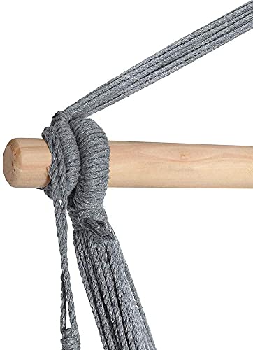 Hammock Hanging Rope Swing Macrame Chair Extra Long Stretching Bed with Max Capacity of 330 Lbs with Complete 360° Rotation Spring Hardware Set Indoor Outdoor Garden Yard (Grey)