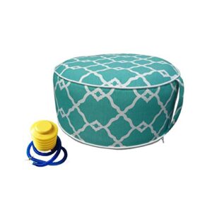 inflatable ottoman footrest stool with portable air pump and storage bag or pouch used for outdoor or indoor travel portable camping backyard patio garden home yoga footrest stool (turquoise)