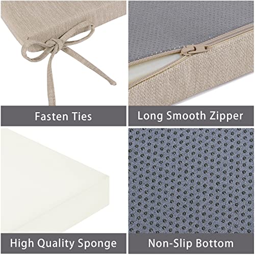 baibu 42 Inch Classic Solid Color Bench Cushion with Ties, Non-Slip Indoor Outdoor Rectangle Bench Seat Cushion Standard Size Foam Pad with Machine Washable Cover - One Pad Only (Beige, 42x17x1.5in)