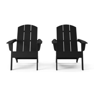 Flats & Castles Ellie 2-Pack Outdoor HDPE Weather Resistant Modern Adirondack Chair (Black)