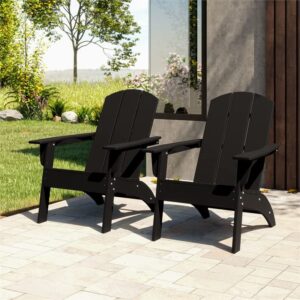 Flats & Castles Ellie 2-Pack Outdoor HDPE Weather Resistant Modern Adirondack Chair (Black)