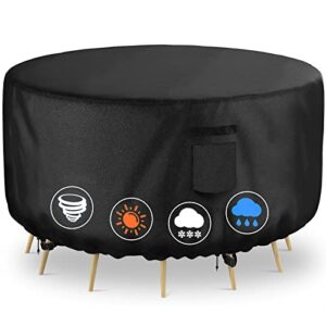 VGYUE Round Patio Furniture Covers, 100% Waterproof UV Resistant Anti-Fading Outdoor Furniture Table Chair Cover, Heavy Duty 600D Fire Pit Cover, 62" DIAx28 H, Black