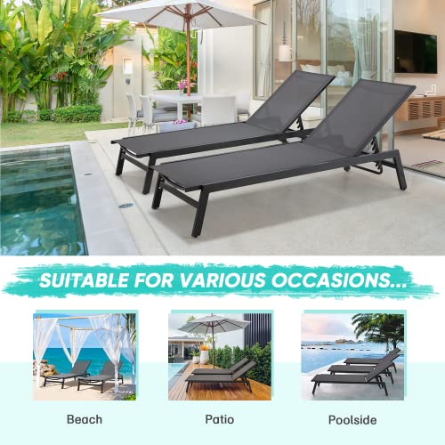 Erinnyees 2PCS Outdoor Chaise Lounge, Aluminum Patio Lounge Chair with Wheels, All-Weather Five-Position Adjustable Reclining Chair, for Patio Pool, Deck, Beach, Yard