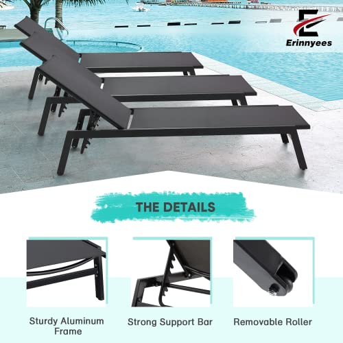 Erinnyees 2PCS Outdoor Chaise Lounge, Aluminum Patio Lounge Chair with Wheels, All-Weather Five-Position Adjustable Reclining Chair, for Patio Pool, Deck, Beach, Yard