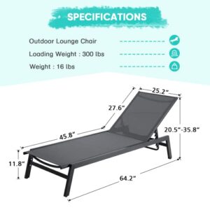 Erinnyees 2PCS Outdoor Chaise Lounge, Aluminum Patio Lounge Chair with Wheels, All-Weather Five-Position Adjustable Reclining Chair, for Patio Pool, Deck, Beach, Yard