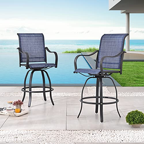 LOKATSE HOME Bar Height Swivel Outdoor Chairs High Back Patio Stools with Arms Set of 2 for Lawn Backyard Garden Blue, Tesling