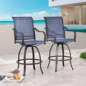 LOKATSE HOME Bar Height Swivel Outdoor Chairs High Back Patio Stools with Arms Set of 2 for Lawn Backyard Garden Blue, Tesling