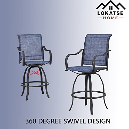 LOKATSE HOME Bar Height Swivel Outdoor Chairs High Back Patio Stools with Arms Set of 2 for Lawn Backyard Garden Blue, Tesling