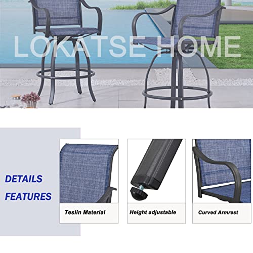 LOKATSE HOME Bar Height Swivel Outdoor Chairs High Back Patio Stools with Arms Set of 2 for Lawn Backyard Garden Blue, Tesling