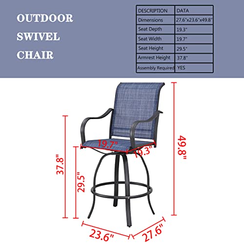 LOKATSE HOME Bar Height Swivel Outdoor Chairs High Back Patio Stools with Arms Set of 2 for Lawn Backyard Garden Blue, Tesling