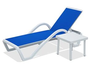 domi outdoor living adjustable chaise lounge aluminum outdoor patio lounge chair with armrest all weather five-position recliner chair for patio,pool,beach,yard w/table(blue)
