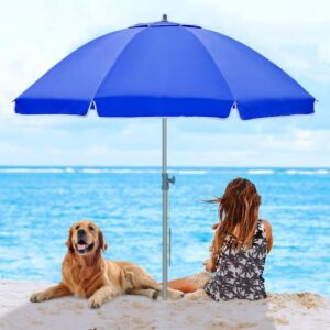 wikiwiki 7FT Beach Umbrella for Sand, Portable Sunshade Umbrella with Sand Anchor, Carry Bag, Push Button Tilt, Air Vents, SPF60+ Protection Sun Shelter for Sand and Outdoor Activities (Blue)