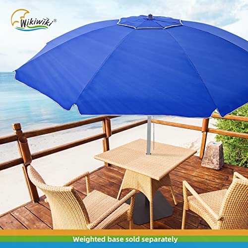 wikiwiki 7FT Beach Umbrella for Sand, Portable Sunshade Umbrella with Sand Anchor, Carry Bag, Push Button Tilt, Air Vents, SPF60+ Protection Sun Shelter for Sand and Outdoor Activities (Blue)