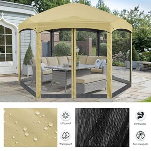 COOSHADE Pop Up Gazebo 6 Sided Screened Canopy Tent Outdoor Screen House(Beige)