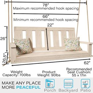 Porchgate Amish Heavy Duty 700 Lb Ardmore Porch Swing W/Ropes (5 Foot, Unfinished)