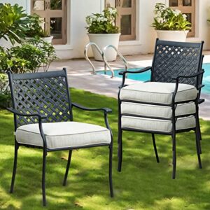 Top Space 4 Piece Metal Outdoor Wrought Iron Patio Furniture,Dinning Chairs Set with Arms and Seat Cushions (4 PC, White)