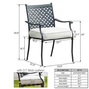 Top Space 4 Piece Metal Outdoor Wrought Iron Patio Furniture,Dinning Chairs Set with Arms and Seat Cushions (4 PC, White)