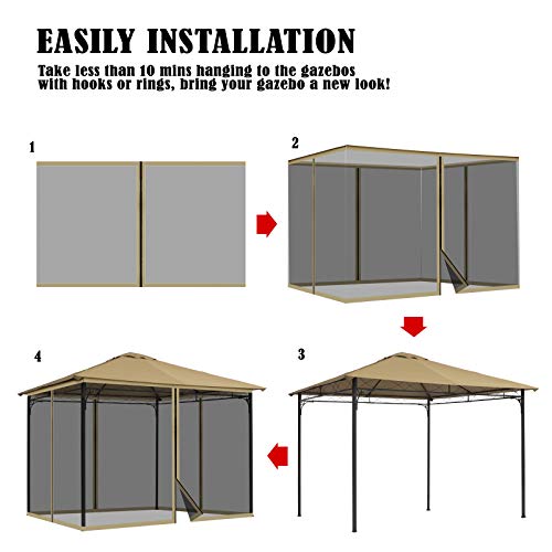 COWVIE Gazebo Netting Screen Replacement Universal 4-Panel Sidewalls 10' x 12' ( Only Netting)