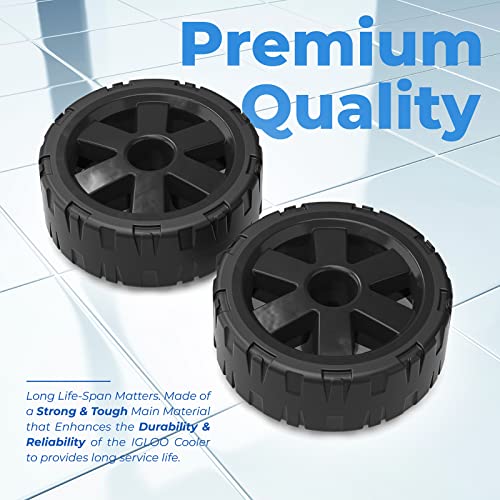 Igloo Cooler Wheel Replacement Kit - Fits 5 Gal Beverage Rollers, Ice Cube 60/70 qt Rollers, and 4 inch Wheel Coolers (Black, 2 Pack)