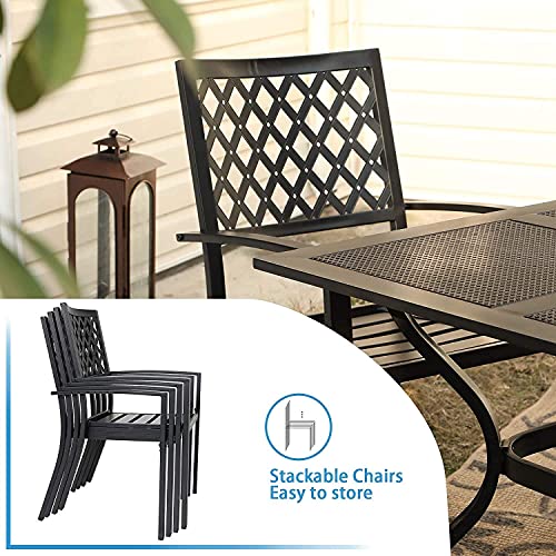 PHI VILLA 5-Piece Metal Patio Outdoor Dining Set- 37" Square Bistro Table and 4 Backyard Armrest Chairs, Table with 1.57" Umbrella Hole for Patio, Deck