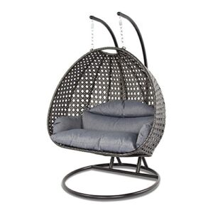 island gale® luxury 2 person outdoor, patio, hanging wicker swing chair (x-large-plus, charcoal rattan/charcoal cushion)