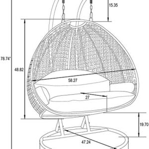 Island Gale® Luxury 2 Person Outdoor, Patio, Hanging Wicker Swing Chair (X-Large-Plus, Charcoal Rattan/Charcoal Cushion)