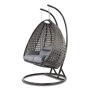 Island Gale® Luxury 2 Person Outdoor, Patio, Hanging Wicker Swing Chair (X-Large-Plus, Charcoal Rattan/Charcoal Cushion)