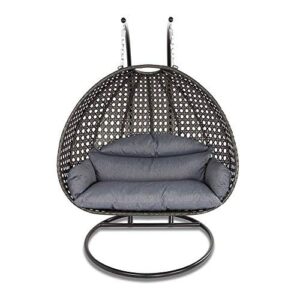 Island Gale® Luxury 2 Person Outdoor, Patio, Hanging Wicker Swing Chair (X-Large-Plus, Charcoal Rattan/Charcoal Cushion)