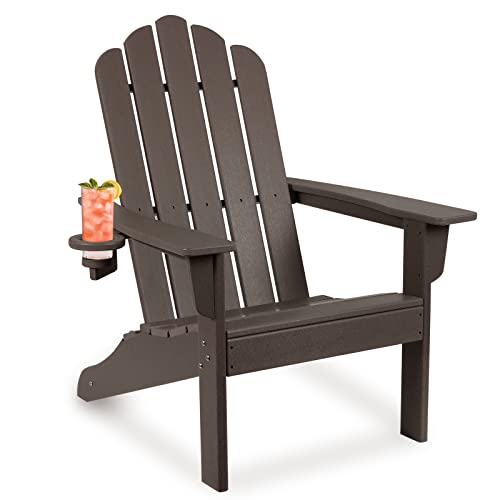 DAILYLIFE Adirondack Chair, Plastic All-Weather Resistant Outdoor Chairs with Cup Holder for Patio, Porch, Garden, Poolfront, Balcony, Firepit Backyard & Lawn Furniture Seating Grayish Brown