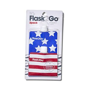 Flask2Go - The Foldable Flexible Flask for Tailgating, Camping, and Concerts, 2-Pack, Stars & Stripes