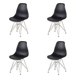 nc set of 4 modern design dining chair with chrome metal legs, nordic style exquisite design chair for living room, office, study, bedroom, black