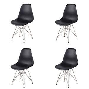 NC Set of 4 Modern Design Dining Chair with Chrome Metal Legs, Nordic Style Exquisite Design Chair for Living Room, Office, Study, Bedroom, Black