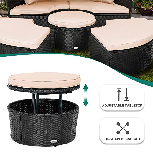 YITAHOME Patio Round Outdoor Daybed with Retractable Canopy Rattan Wicker Clamshell Furniture Seating with Soft Cushions for Backyard Porch Poolside (Beige)