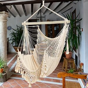 hammock chair，max 330lbs, large hanging chair, soft cotton rope swing chair with high load-bearing metal rod,indoor outdoor garden yard living room use