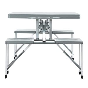 Outsunny Portable Foldable Camping Picnic Table Set with Four Chairs and Umbrella Hole, 4-Seats Aluminum Fold Up Travel Picnic Table, Grey