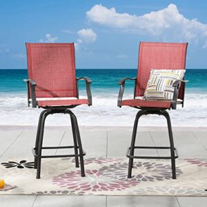festival depot 2pcs patio dining set bar height stools swivel chairs with armrest all weather metal outdoor furniture for bistro yard (red)