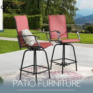 Festival Depot 2pcs Patio Dining Set Bar Height Stools Swivel Chairs with Armrest All Weather Metal Outdoor Furniture for Bistro Yard (Red)