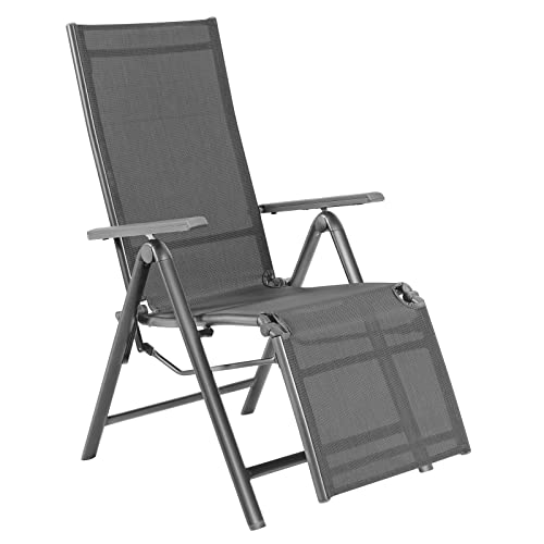 Tangkula Outdoor Folding Lounge Chair, Patio Reclining Chair W/7 Adjustable Backrest & Footrest Positions, Portable Chaise Lounge Chair w/Aluminum Frame for Poolside, Balcony, Backyard, Garden