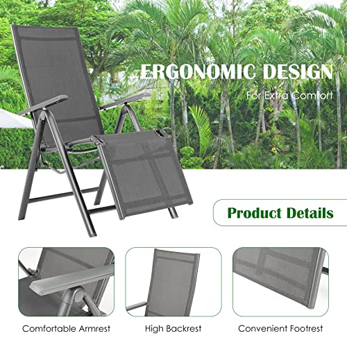 Tangkula Outdoor Folding Lounge Chair, Patio Reclining Chair W/7 Adjustable Backrest & Footrest Positions, Portable Chaise Lounge Chair w/Aluminum Frame for Poolside, Balcony, Backyard, Garden