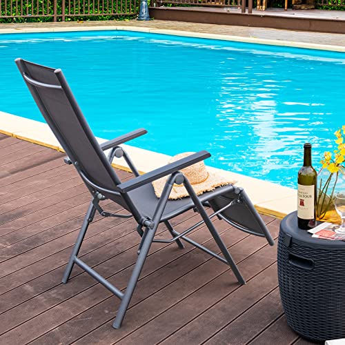 Tangkula Outdoor Folding Lounge Chair, Patio Reclining Chair W/7 Adjustable Backrest & Footrest Positions, Portable Chaise Lounge Chair w/Aluminum Frame for Poolside, Balcony, Backyard, Garden