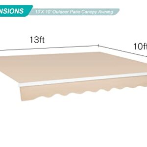 AECOJOY 13'×10' Patio Awning Retractable Awning Sun Shade Awning Cover Outdoor Patio Canopy Sunsetter Deck Awnings with Manual Crank Handle, Beige
