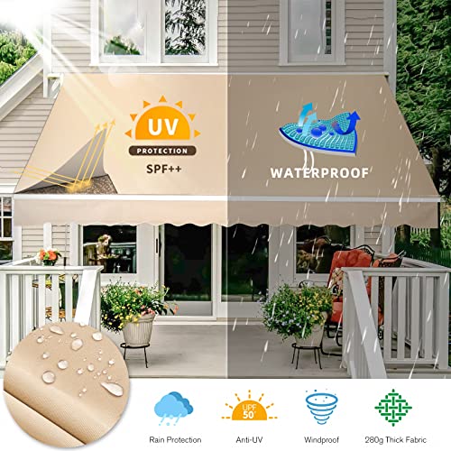 AECOJOY 13'×10' Patio Awning Retractable Awning Sun Shade Awning Cover Outdoor Patio Canopy Sunsetter Deck Awnings with Manual Crank Handle, Beige