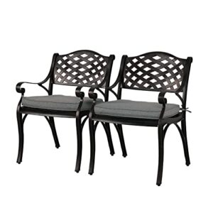 verano garden outdoor dining chair set of 2, outside chairs with arms, all-weather cast aluminum patio chair with cushion, antique bronze